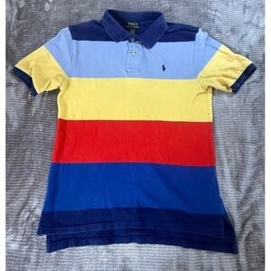Polo Ralph Lauren Boys Large 14-16 Multi Color Block Striped Cotton Polo Shirt